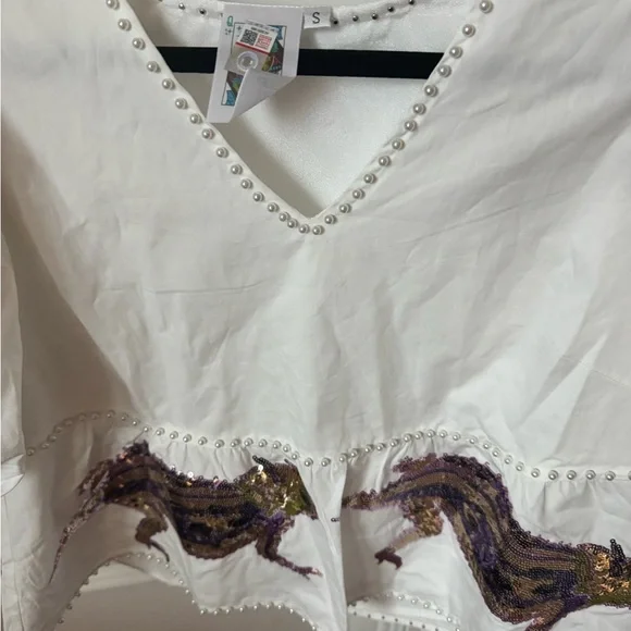 Queen of Sparkles White and Purple Sequin Blouse TCU Horned Frogs Small - Picture 4 of 4